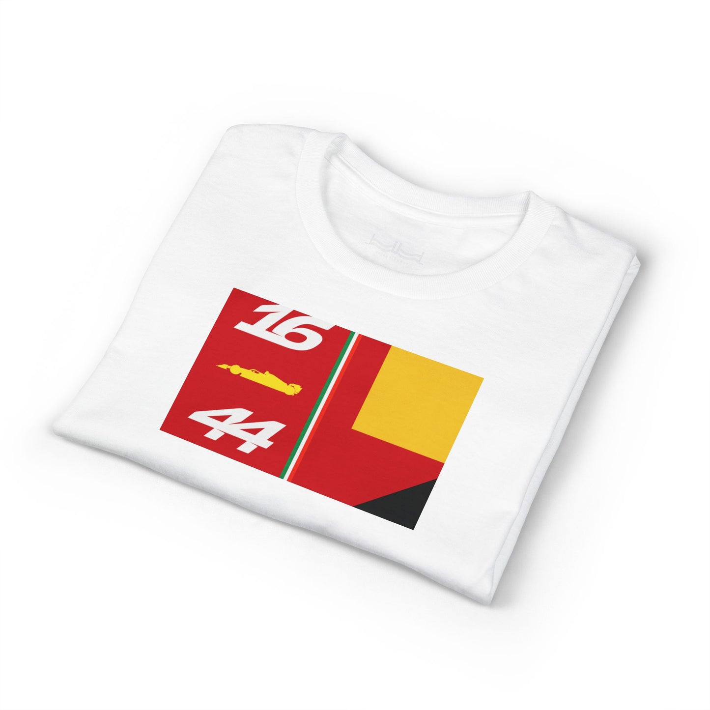 Racing Number 16/44 Graphic T‑Shirt — Bold Red & Yellow Motorsport Design