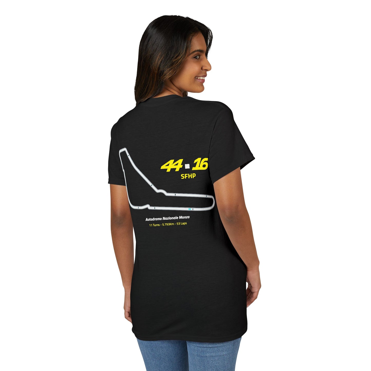 Monza Circuit Racing T-Shirt | 16 44 Fan Tee | Black Motorsport Graphic Shirt
