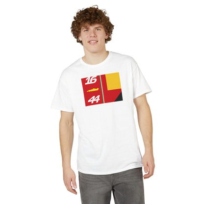 Racing Number 16/44 Graphic T‑Shirt — Bold Red & Yellow Motorsport Design
