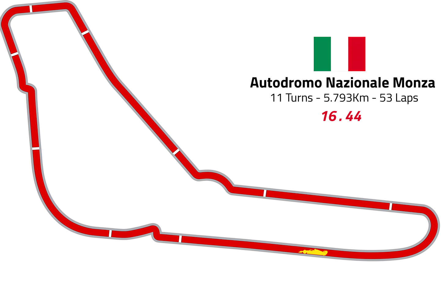 Monza Circuit Racing - 16 . 44 Fan Tee - White Graphic T-Shirt