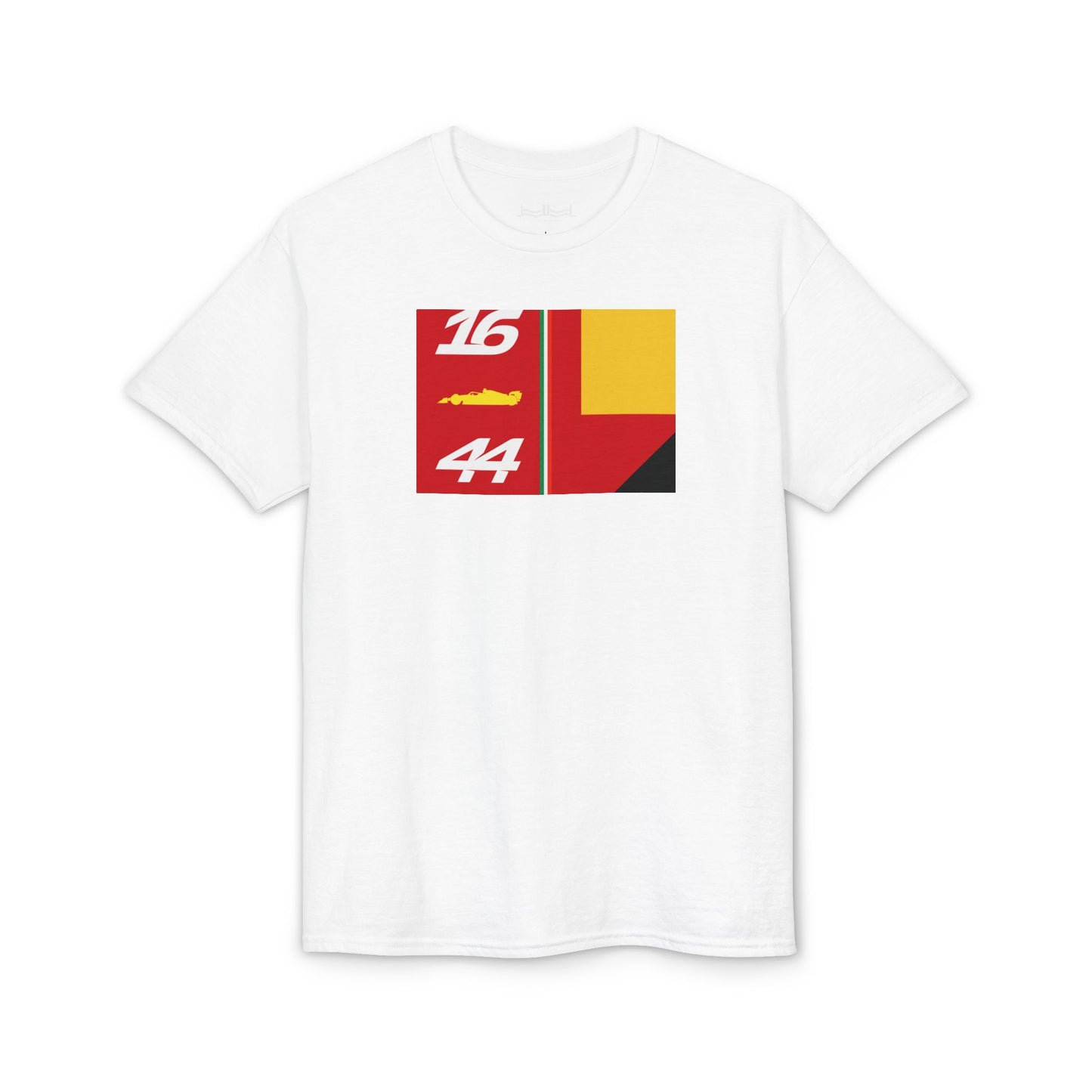Racing Number 16/44 Graphic T‑Shirt — Bold Red & Yellow Motorsport Design