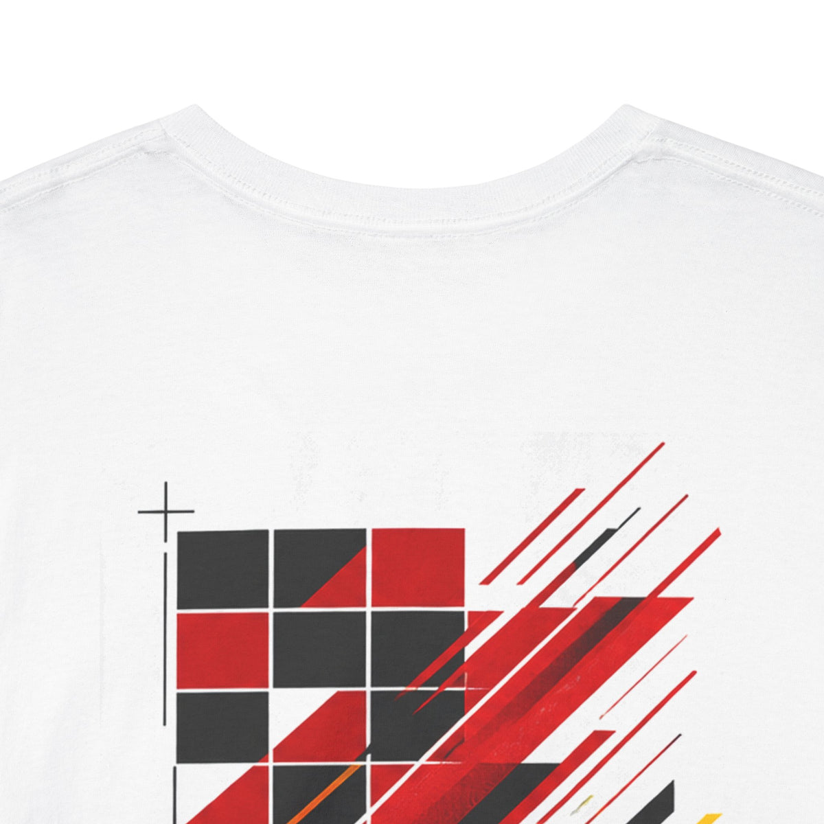 Abstract Pixel Stripe Tee | Red Black Geometric Grid Back