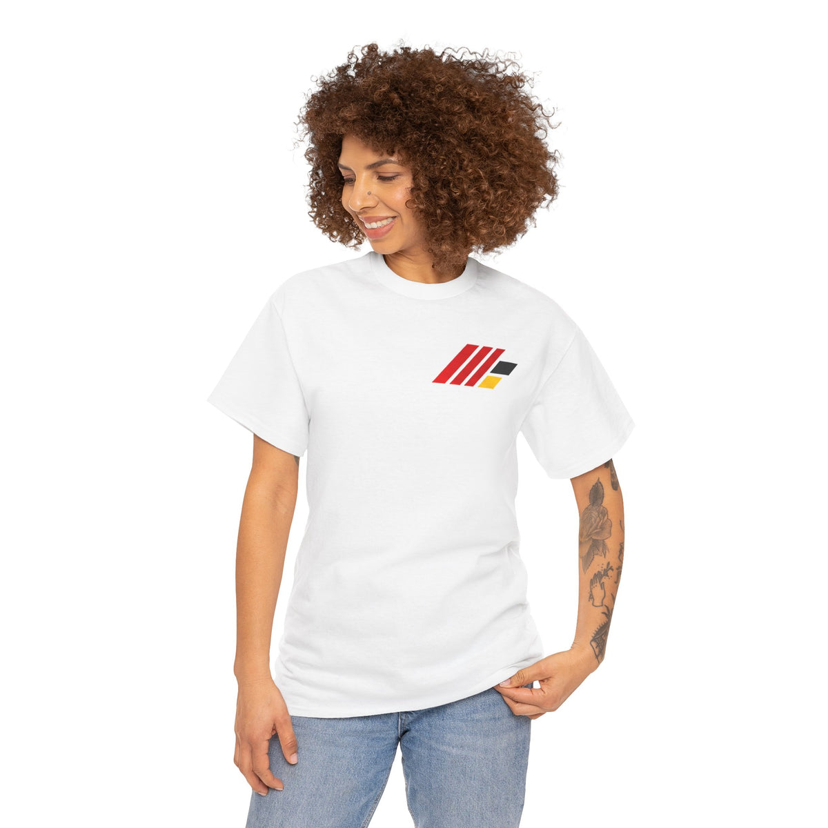 Abstract Pixel Stripe Tee | Red Black Geometric Grid Back