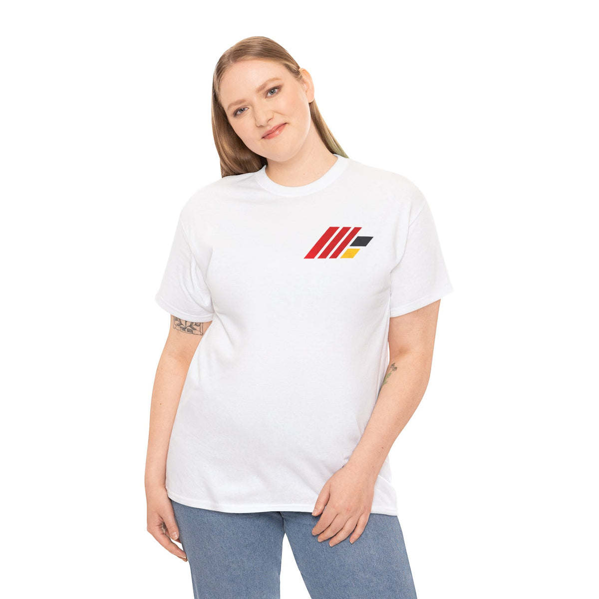 Abstract Pixel Stripe Tee | Red Black Geometric Grid Back