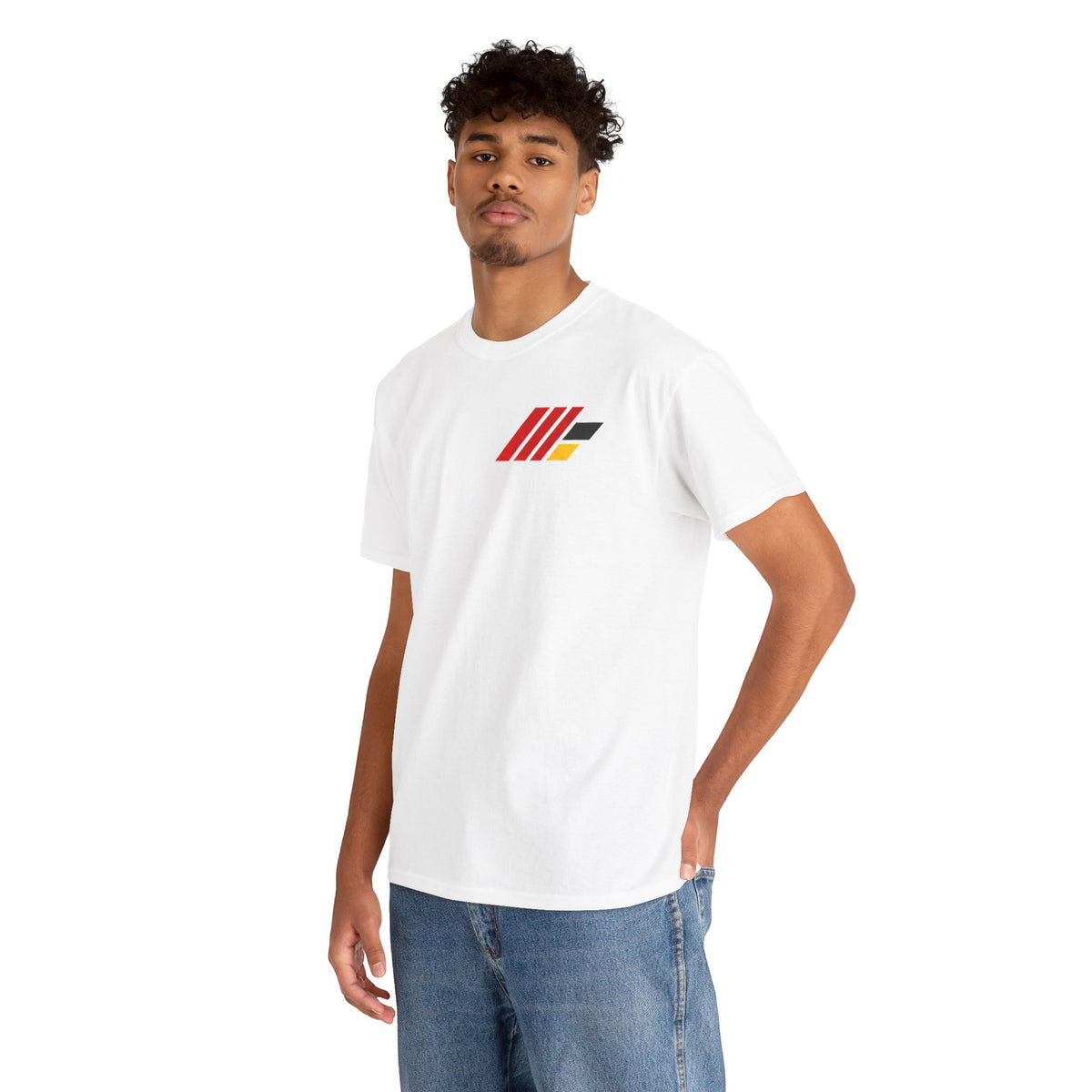 Abstract Pixel Stripe Tee | Red Black Geometric Grid Back